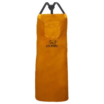 LEOPARD| Avental de soldadura em couro crosta castanho com bolso frontal