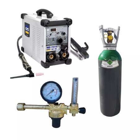 PACK: Máquina de soldar GYS PROTIG 161 DCHF + tocha 4m + Débilitro + Gás
