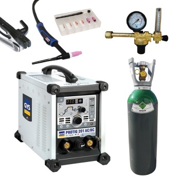 PACK: Máquina de soldar GYS PROTIG 201 AC DCHF - tocha SR26DB 4m + Redutor de pressão + Gás