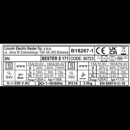 LINCOLN - B18267-1 Posto de soldar inverter Bester S171