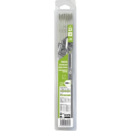 Pack de 10 eléctrodos INOX 308L Ø 2.5 mm GYS