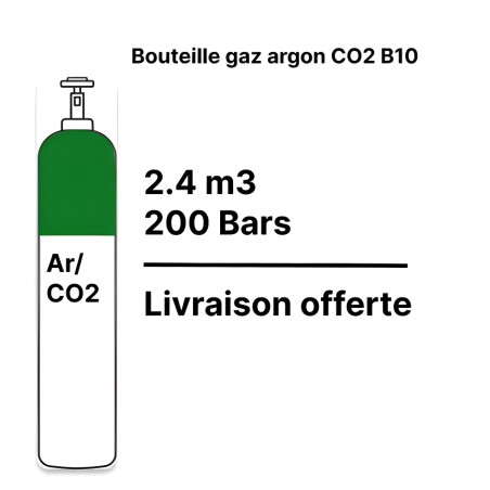 Garrafa de gás de soldadura Árgon CO2 15% - B10 - 2,2m³