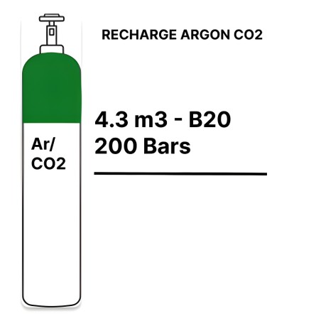 Recarga de botija de Gás Árgon CO2 - B20 - 4,3m³