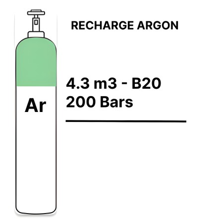 Recarga de botija de Gás Árgon Puro - B20 - 4,3m³