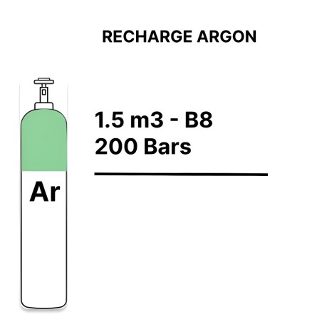 Recarga de garrafa de gás Árgon Puro - B8 - 1,5m³