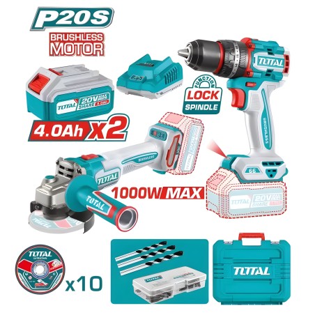 Pack berbequim de percussão + Rebarbadora brushless a bateria TCKLI20273E | 20 V