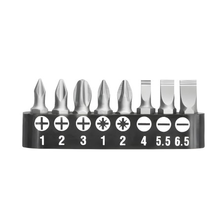 Set of 9 1/4'' bits with bit holder TACSD3091