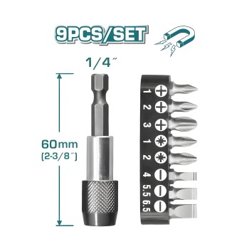 Jogo de 9 pontas 1/4'' com porta-pontas TACSD3091