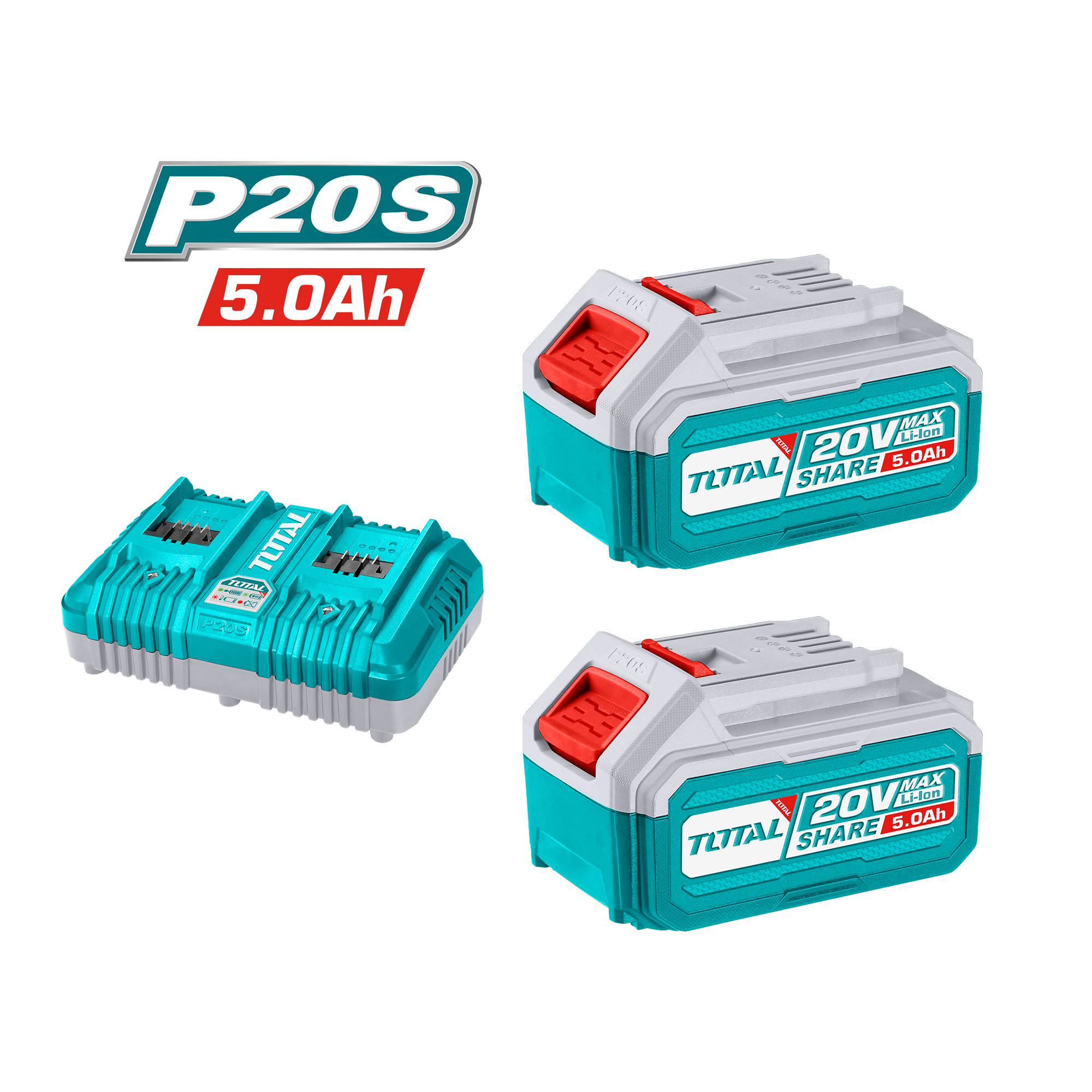 Conjunto de 2 baterias 5Ah + carregador duplo TFBCPK2425 | 20 V - 5 Ah