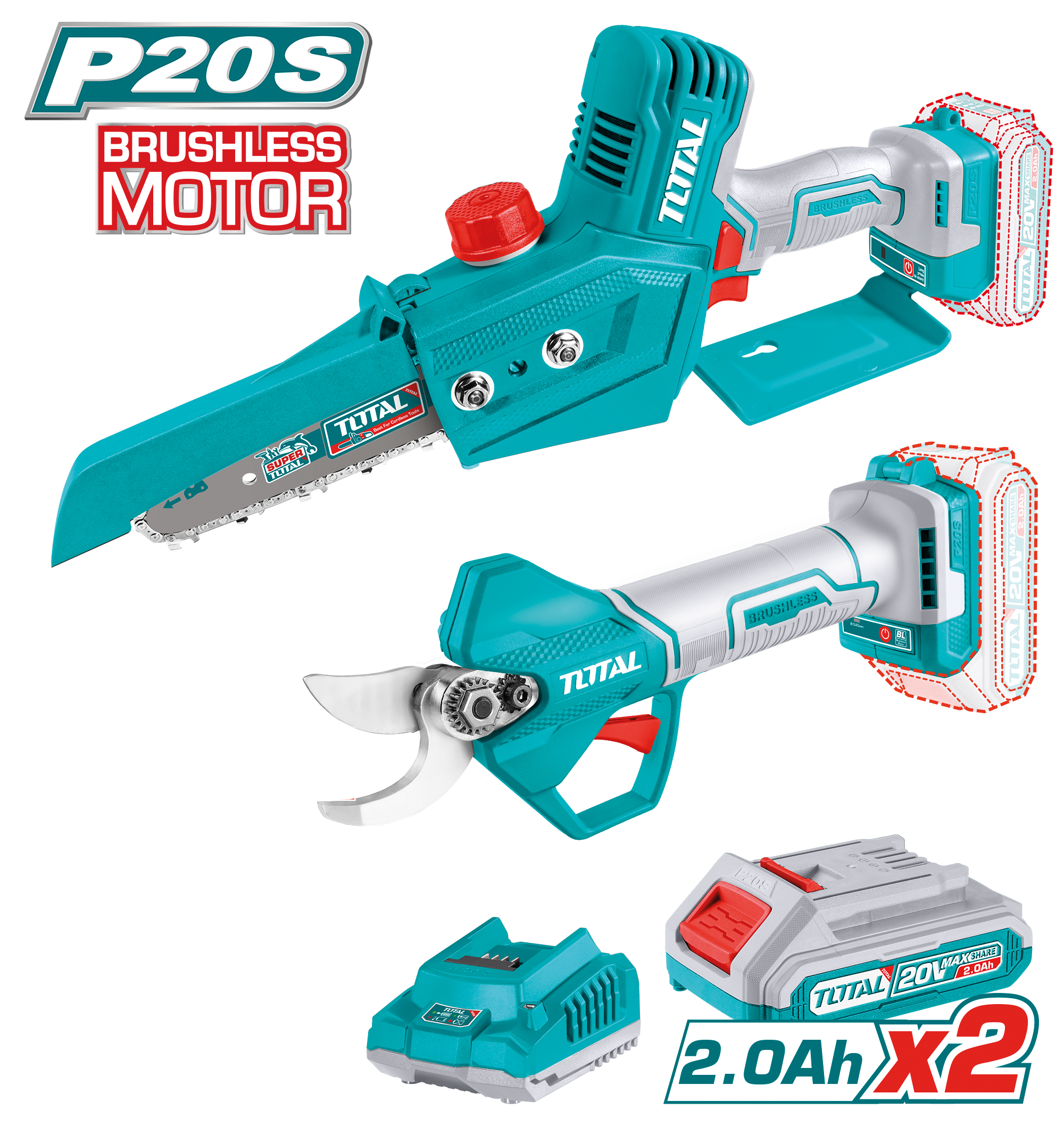 Pack mini serra de podar + tesoura de poda manual TOSLI240306E | 20 V