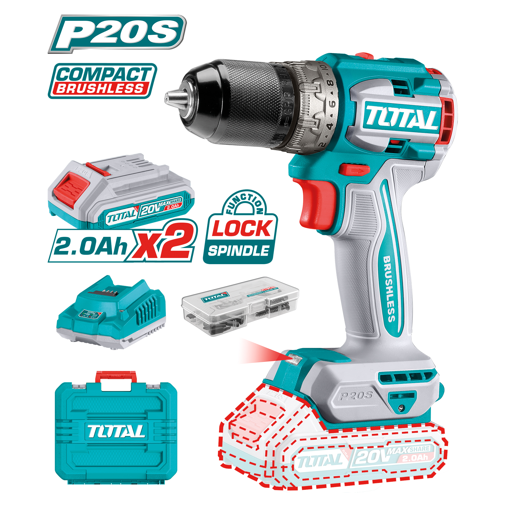 Berbequim aparafusador brushless a bateria TDLI20602E | 20 V