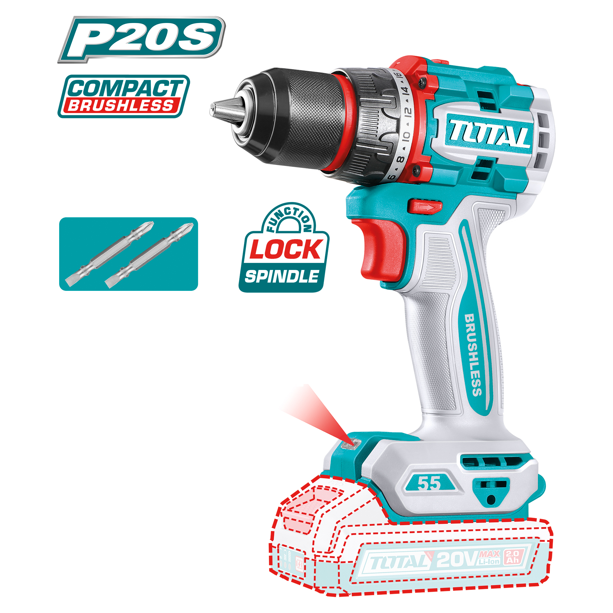 Berbequim aparafusador brushless a bateria TDLI205581 | 20 V