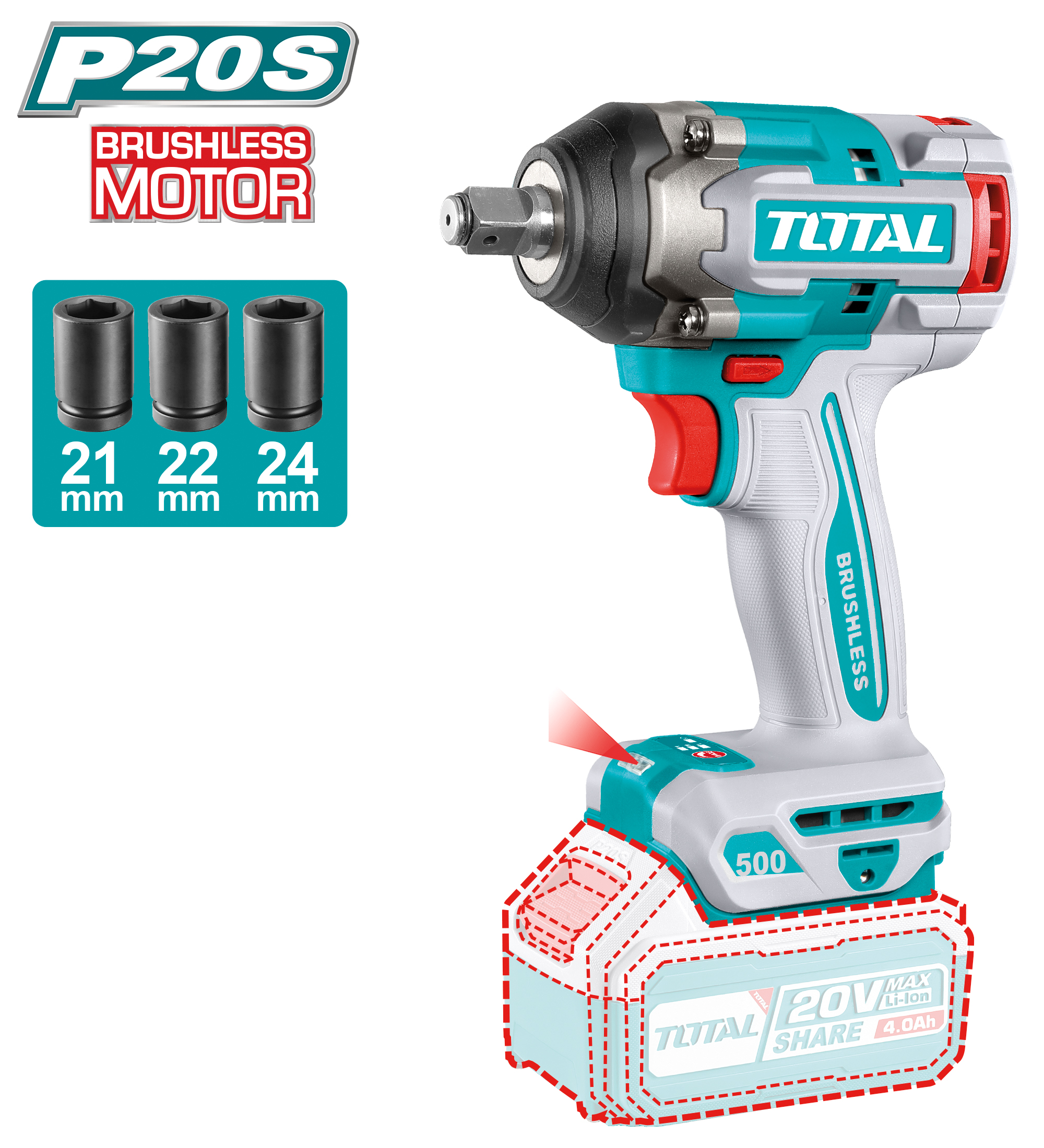 Chave de impacto 1/2'' brushless a bateria TIWLI20501 | 20 V