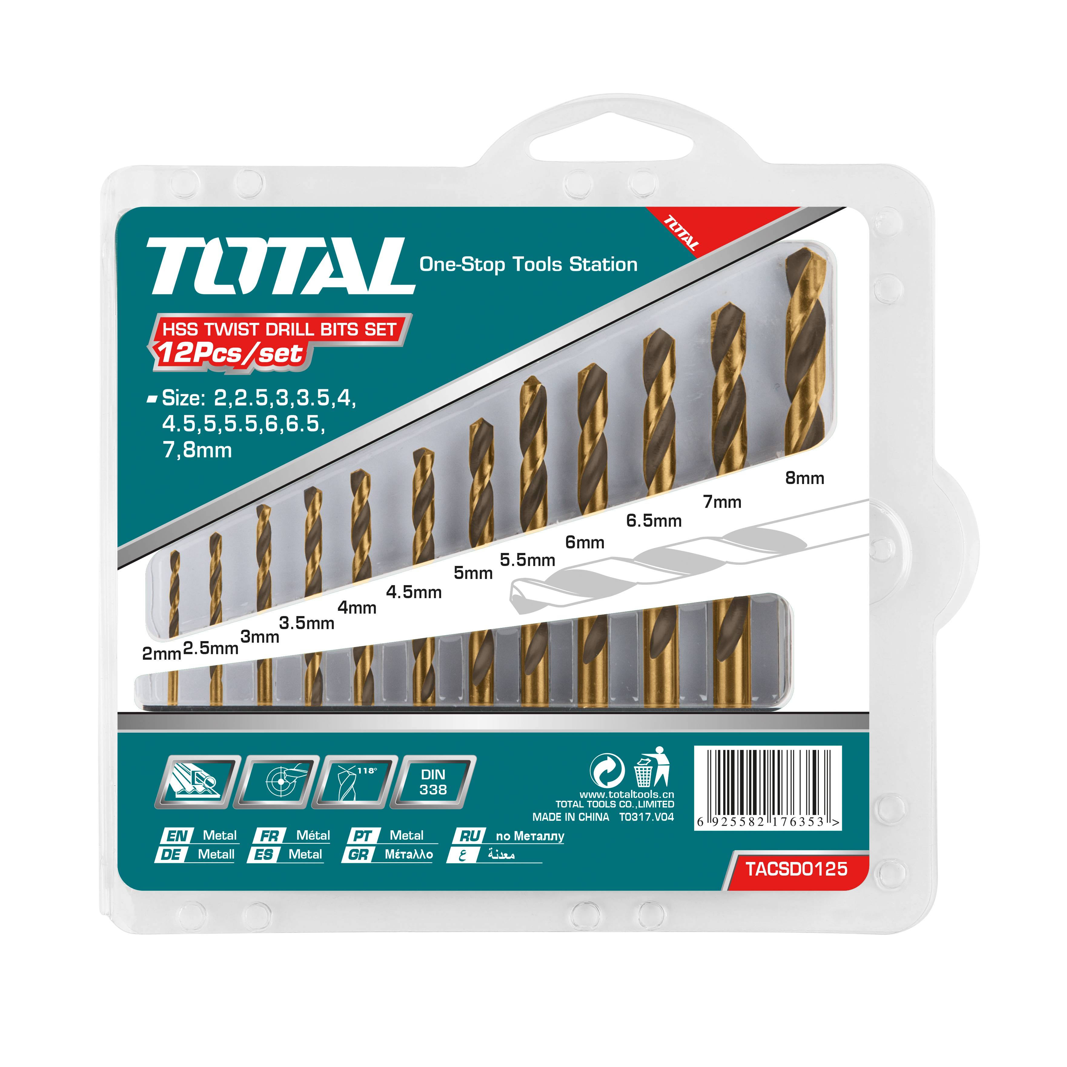 Jogo de 12 brocas para metal TACSD0125 | HSS