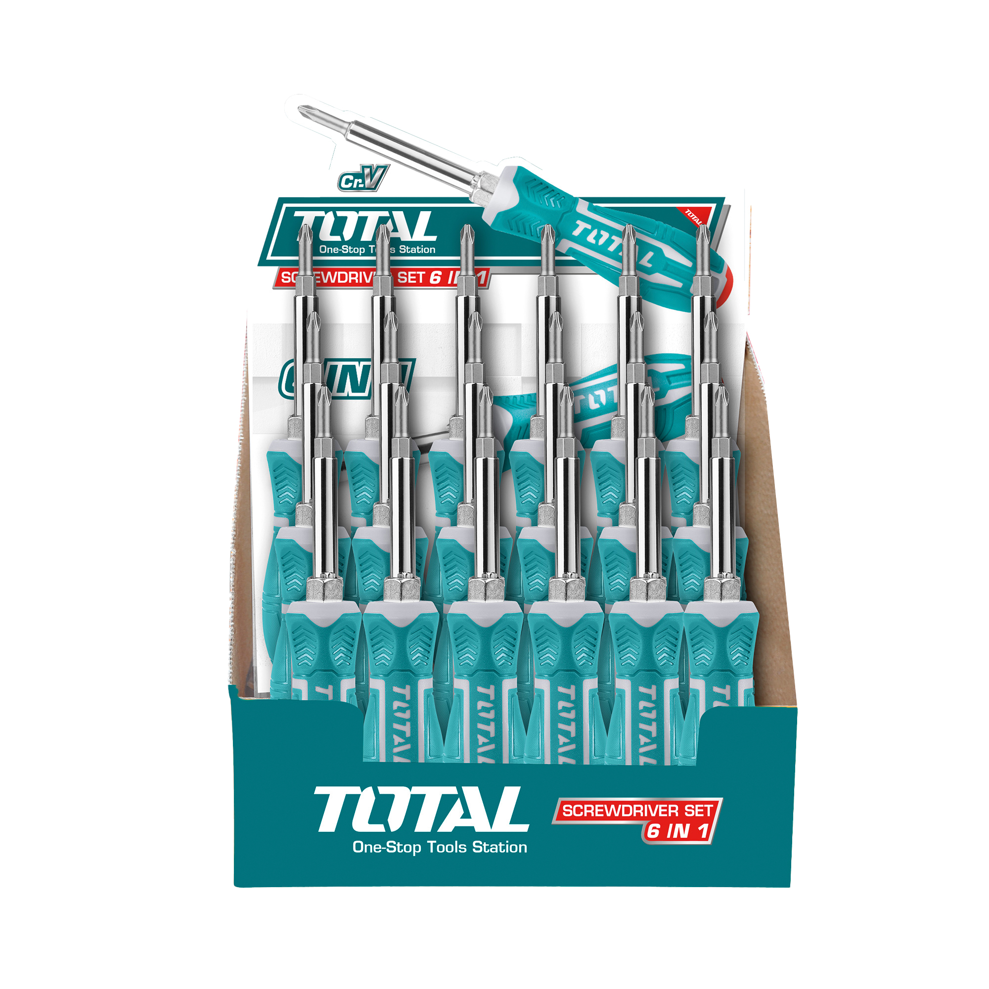 Screwdriver with 6 interchangeable bits  THT2506076 | Chrome-vanadium (Cr-V)