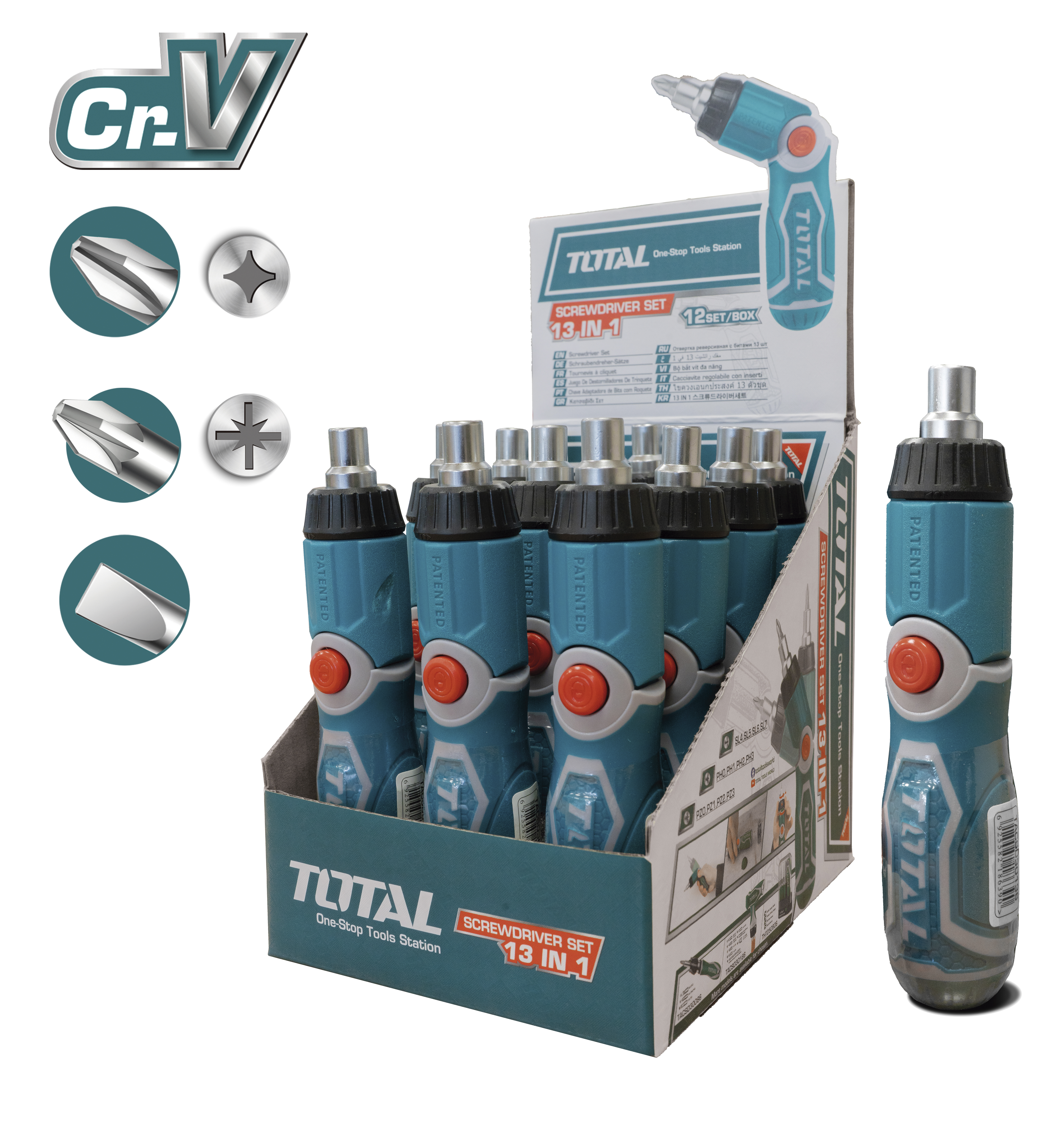 Chave de parafusos articulada com 12 pontas TACSD30136 | Cromo-vanádio (Cr-V)