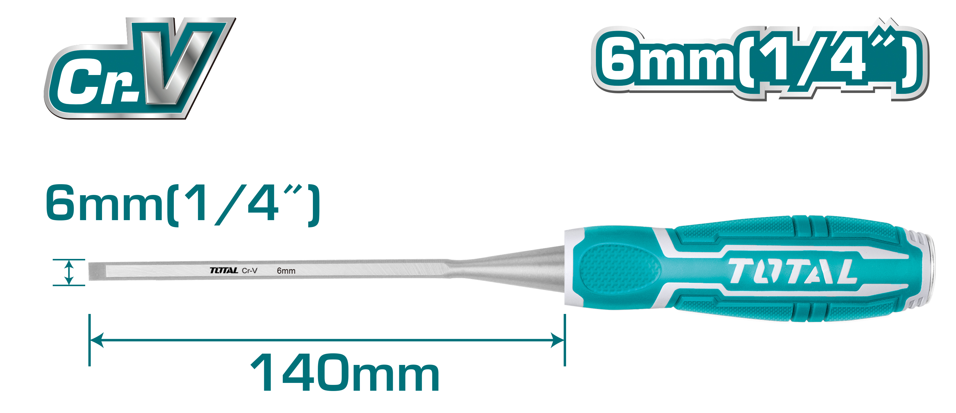 Formão para madeira THT41 | 6 x 140 mm | Cromo-vanádio (Cr-V)