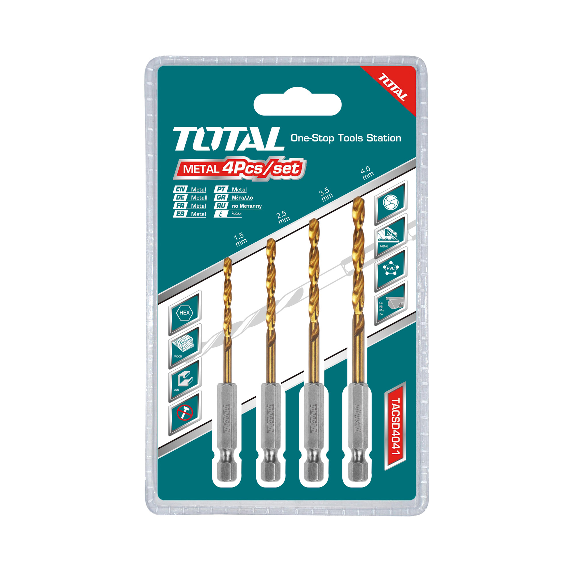 Jogo de 4 brocas de titânio TACSD4041